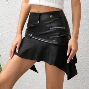 Black Asymmetrical Faux Leather Skirt